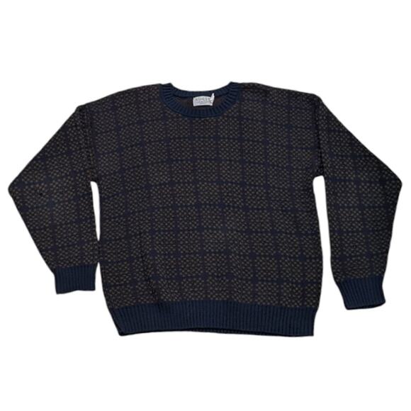 Ashley Other - VTG Ashley Knit Crew Neck Sweater Navy Brown Grandpa Core USA Large Oversized